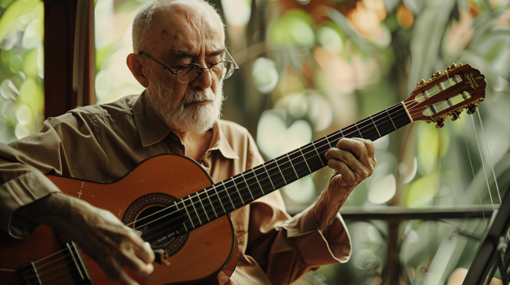 old man practicing vs playing